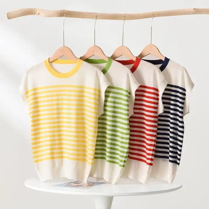 T-shirt féminin printemps été en laine et polyester décontracté à col rond pour femmes occassions spéciales