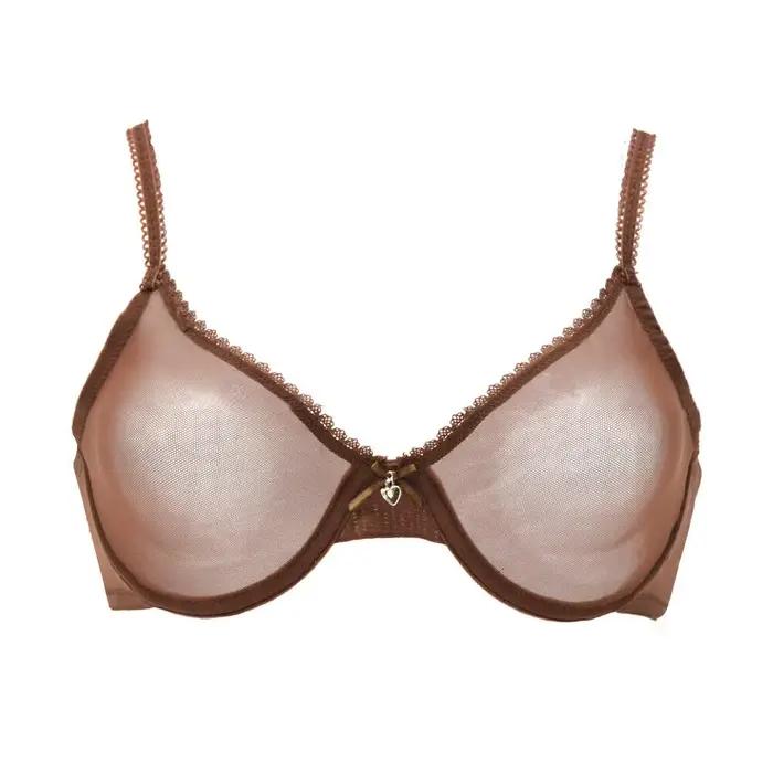 YBCG soutien-gorge Sexy dentelle maille voir à travers la Lingerie creuse grande tasse sans doublure mince Transparent culotte de sous-vêtements pour femmes