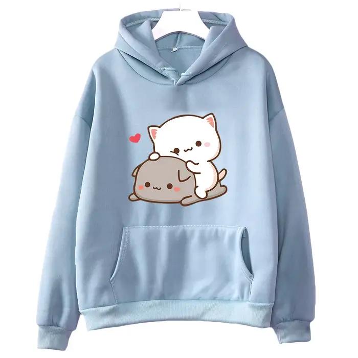 Mochi broskyňa a Goma roztomilý mačací mikina s kapucňou pre dievčatá móda Kawaii kreslený sveter ženy/muži Harajuku mikiny