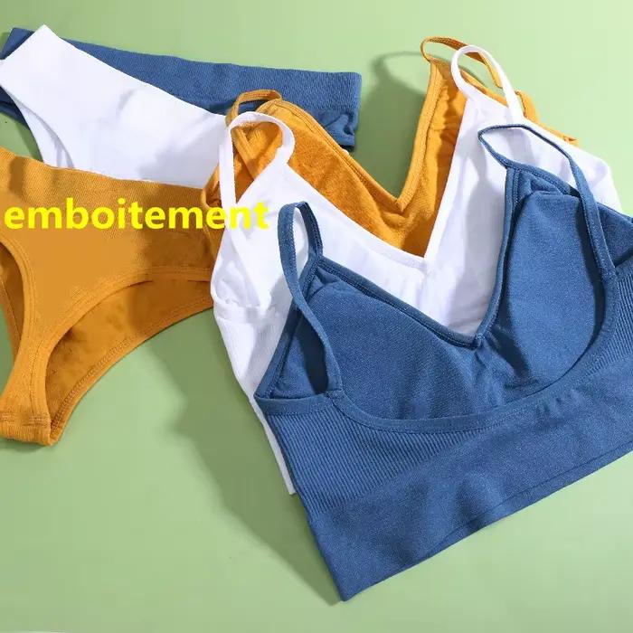 Soutien-gorge de sport sans couture pour femmes, sous-vêtements sexy, soutien-gorge de sport, string taille basse, ensembles courts, vêtements deux pièces