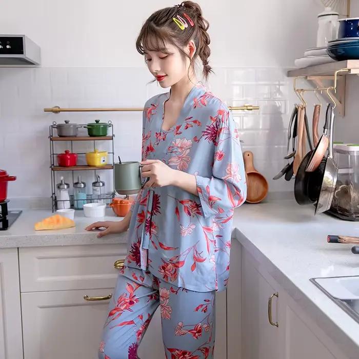 Kvetinový pyžamový set pre ženy - Sexi nočná bielizeň s potlačou kvetov