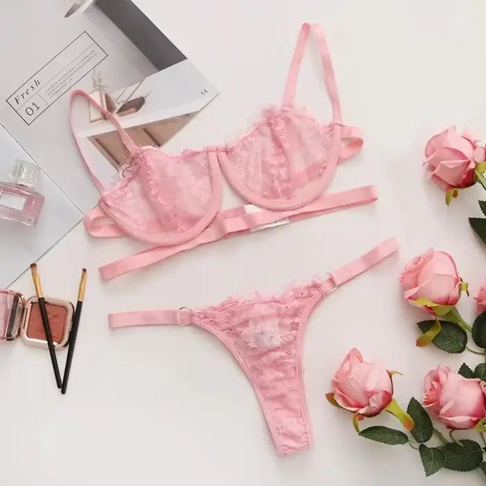Ensemble de lingerie sexy pour femme, sous-vêtements transparents en dentelle, broderie féerique, ensemble de soutien-gorge délicat, soutien-gorge push-up, ensembles de culottes fines, soutien-gorge é