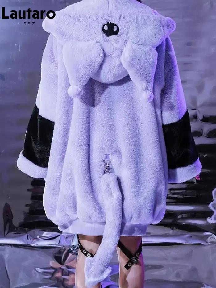 Lautaro jeseň zima nadrozmerný farebný blok umelá kožušina kabát ženy Harajuku Kawaii mäkký roztomilý nadýchaný