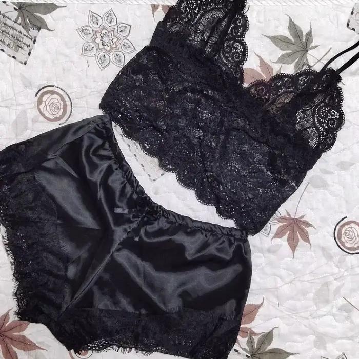 Sexy pyžamový set pre ženy 2-dielny Top Šortky Súprava Nočné oblečenie Čipkované pyžamo Spodná bielizeň