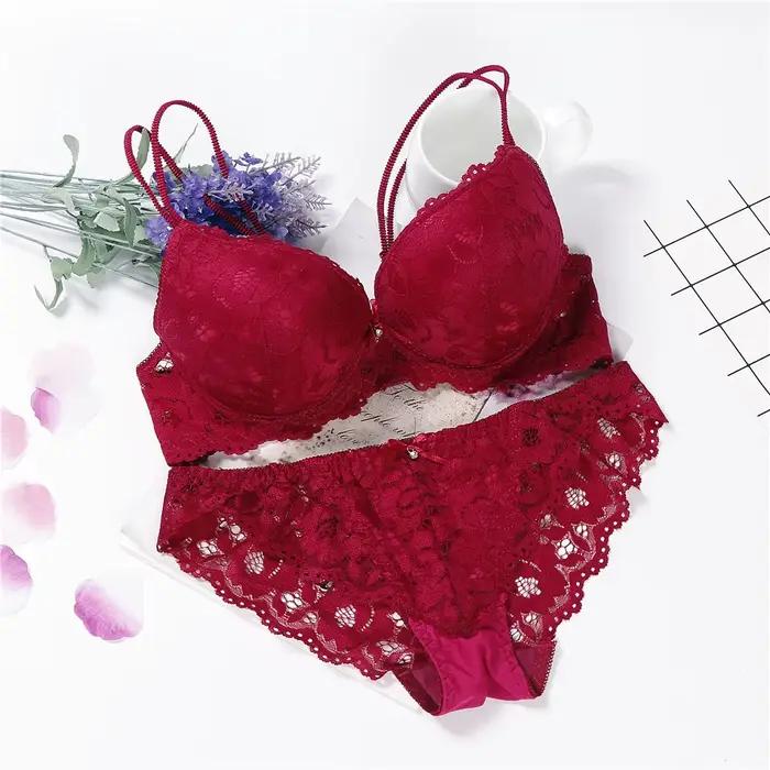 Sexy podprsenkový set pre ženy Push Up Lenceria Mujer s kosticami Langerie dievča Bralette podprsenka a nohavičky Feminina čipka Underwe