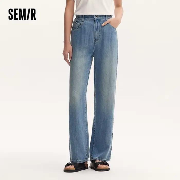 Jeans féminins Semir en lyocell à jambes larges, sensation de fraîcheur, coupe classique, confortable, polyvalent et flatteur pour femmes occasions estivales