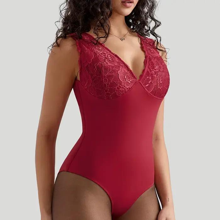 Body Femme 2026 Tendance Été Dentelle Crochet Sexy Col V Push-Up Moulant Ajusté Quotidien Une Pièce Combinaison Courte Body Femme
