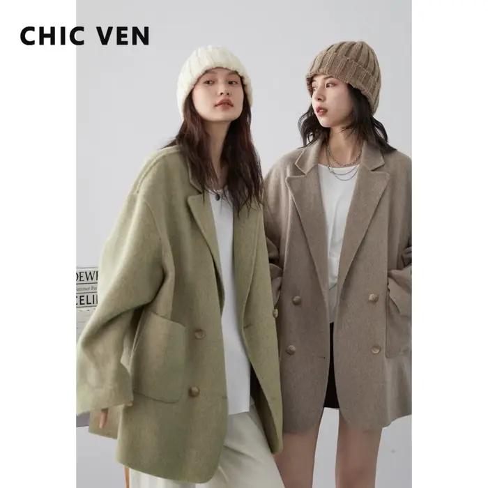 Veste en laine et polyester large pour femmes, avec col rabattu, style bureau, pour automne-hiver, idéale pour le travail et les événements sociaux