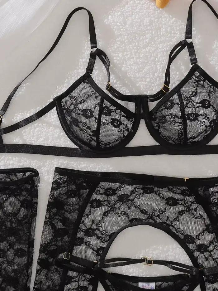 Belamimi čipkovaná sexy podprsenka s rukavicami a pančuchami