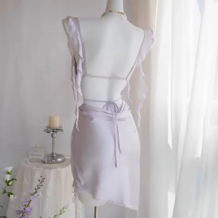 Chemise de nuit française Love Sea, Lingerie romantique, Lingerie Sexy de vacances, chemise de nuit à pois, petite poitrine, pyjama féerique en soie glacée pour femmes