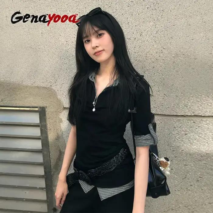Chemise patchwork Genayooa femme style Y2K pour festivals de musique et carnavals occasions spéciales