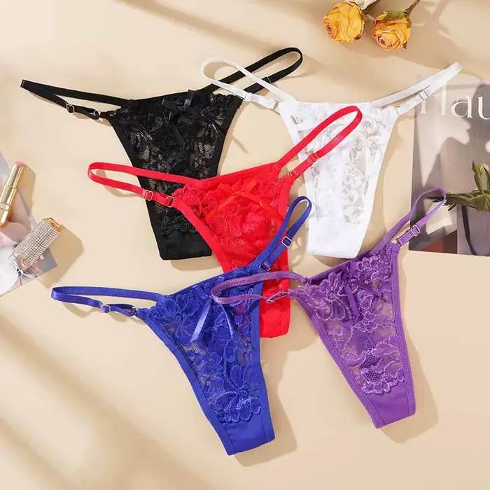 Culottes string en dentelle taille basse pour femme, avec bretelles latérales ajustables, ajourées, respirantes et sexy