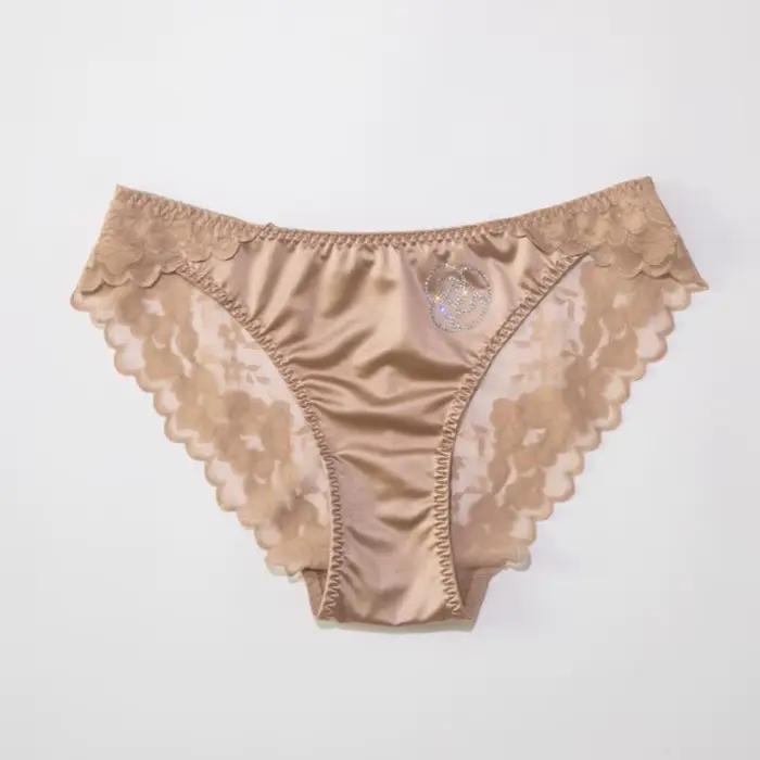 Culotte Sexy en Dentelle de Style Français pour Femme, en Satin, Confortable, Sans Couture, Décorations en Diamant, Slip Respirant