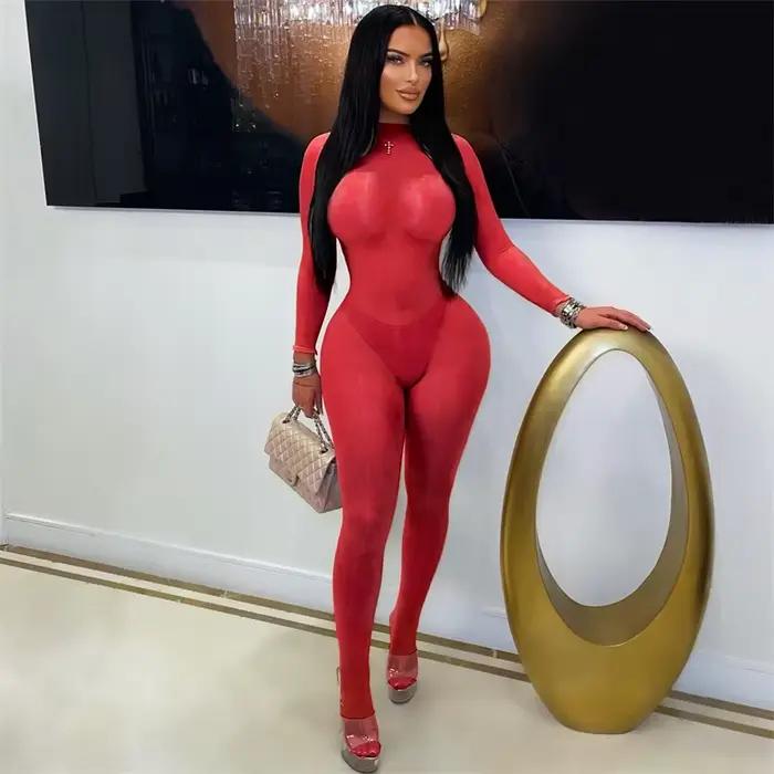 Doyerl sieťovaná priesvitná čierna kombinéza pre ženy Sexy Rave večierok jednodielny Club body na párty štíhla obtiahnutá salopeta Catsuit