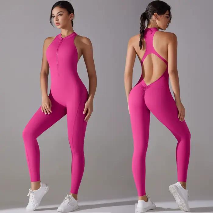 Sexy otvorený chrbát Scrunch športový kombinéza zdvíhajúca zadok ženský gymnastický set jednodielny
