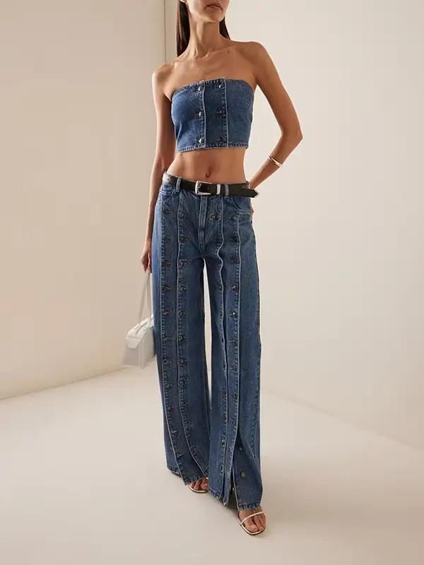 Dámske elegantné džínsy s gombíkmi jar/jeseň 2025 novinka Vintage Denim Dlhé