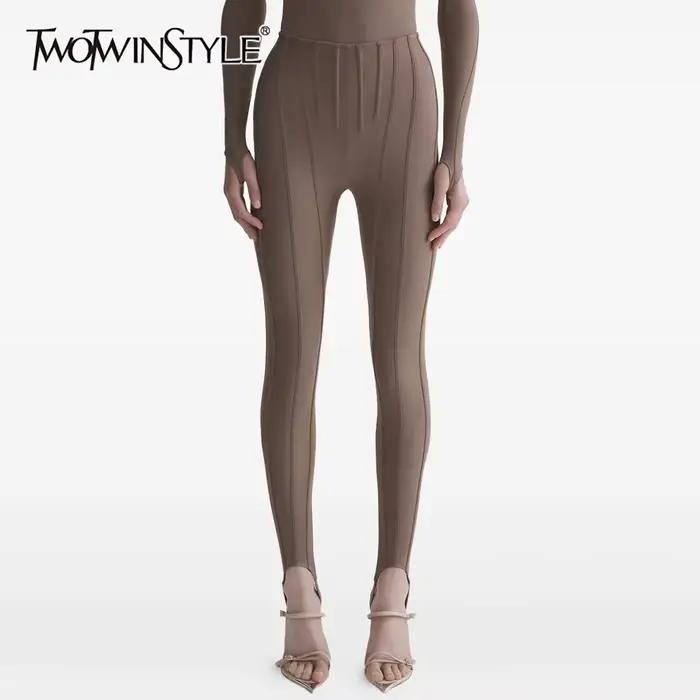 TWOTWINSTYLE pevný skladaný elegantný nohavice pre ženy s vysokým pásom