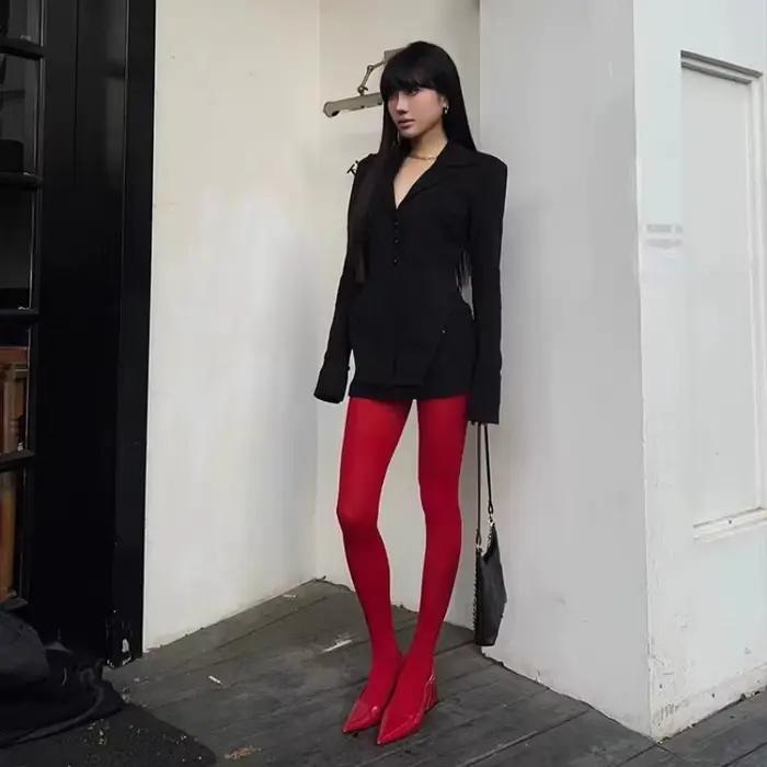 Collants transparents rouges pour femmes, lingerie mince, collants d'hiver, leggings en dentelle, corsage, chaussettes sexy pour dames, nouveau