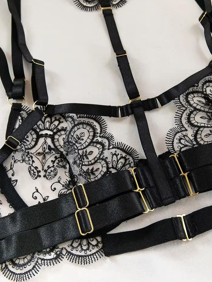 Ensemble de lingerie sculptante cinq pièces Belamimi 2026 pour femme, sexy, transparent, brodé, en dentelle à cils, collection érotique Onlyfan