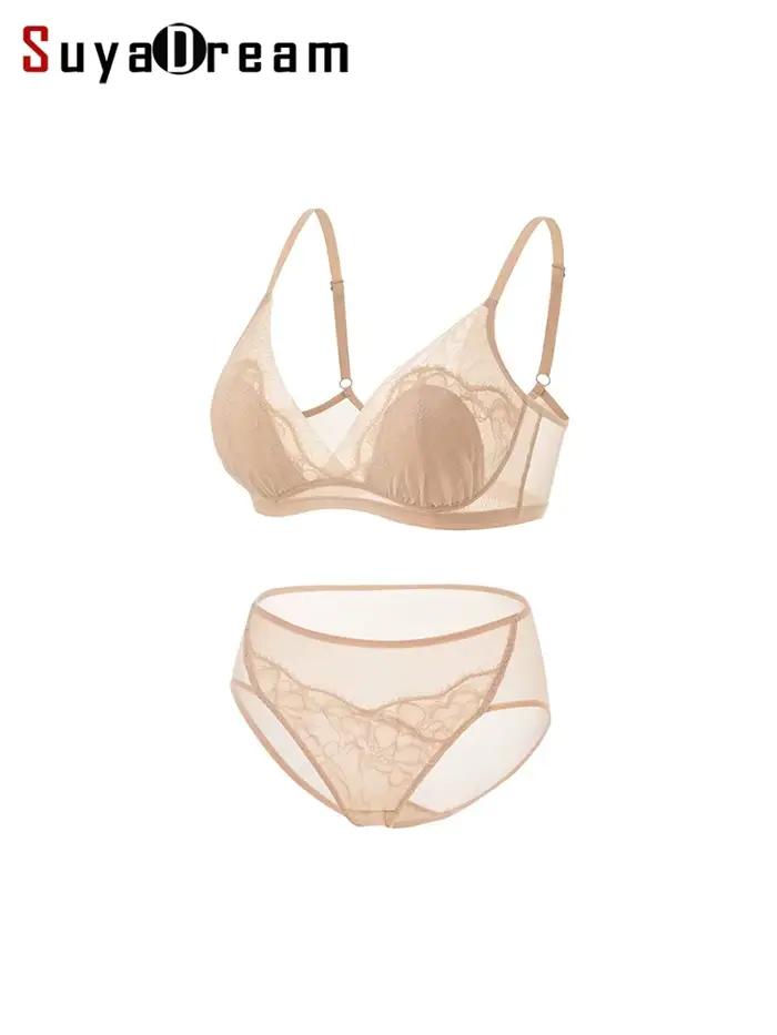 Suyarepl, Ensemble de Soutien-Gorge en Dentelle pour Femme, Doublures en Soie 100% group, Bonnet Fin Moulé, Sous-Chester Sans Fil, 2025 Intimes Confortables, Nude, Noir