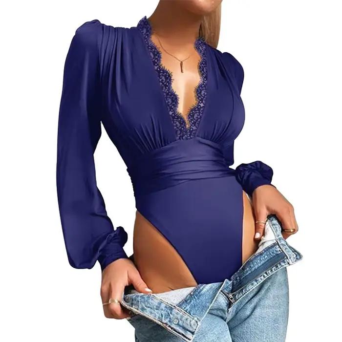 Sexy čipkovaný body s dlhými rukávmi pre ženy