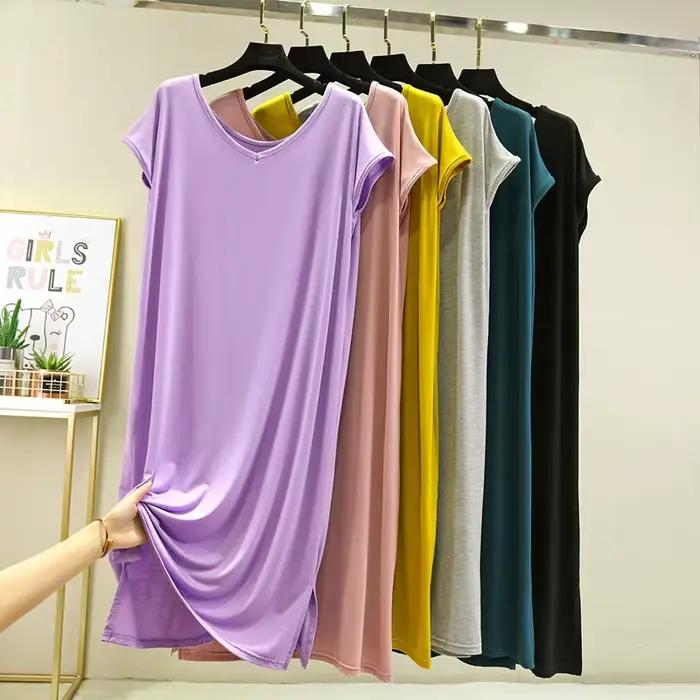 Robe de Nuit Mi-Longue pour Femme, Vêtement à Col en V, Ligne A, Longueur aux Genoux, pour la Maison, Fin, Été