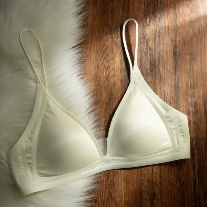 Soutien-gorge en satin laiteux à col en V profond, sans armatures, maintien doux, bonnets triangulaires, coupe amincissante, dos nu, pour petites poitrines