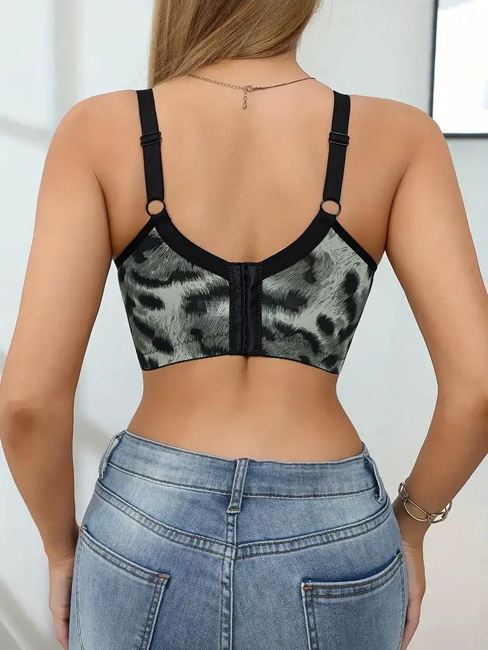 Soutien-gorge élégant en dentelle à imprimé léopard pour femme, style européen - confortable et respirant, équipé d'un soutien en armatures, b