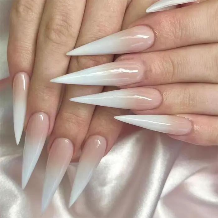 Módne trendy 24 kusov/sada ženy dievčatá Dlhý Stiletto francúzsky biely gradient plné pokrytie prenosné