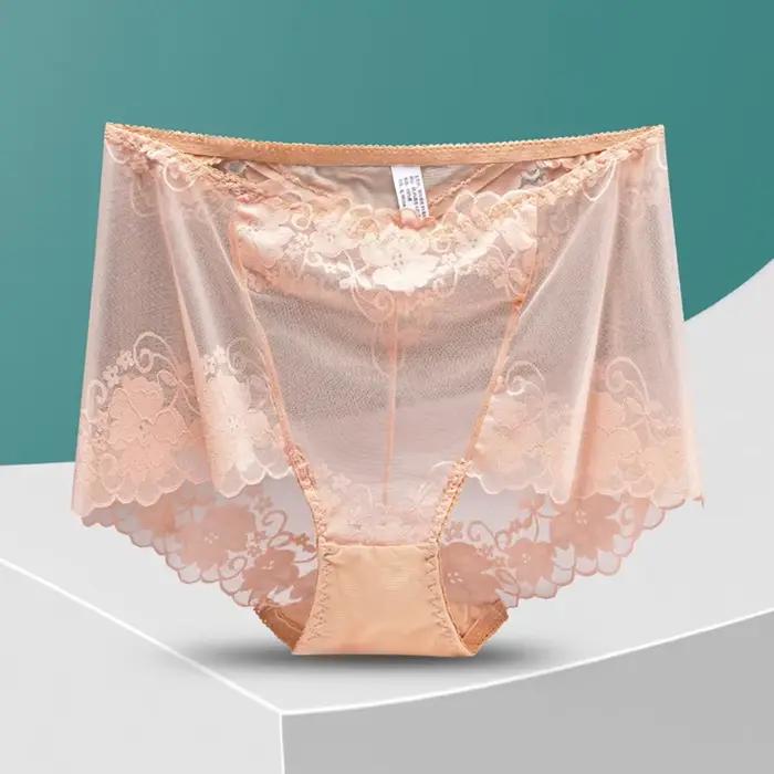 Veľká veľkosť vysoký pás nohavičky ženy spodná bielizeň Sexy čipka slipy priehľadné veľké