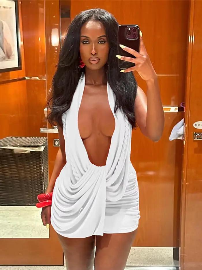 Nibber Odhalený Chrbát Dámske Šaty Twist Bandáž Halter Výstrih Bez Rukávov Polnočný Klub Párty Sexy Móda Mini