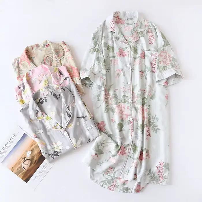 Jupes de pyjama pour femmes, revers en coton, coupe ample, vêtements de maison, printemps et été, vêtements de couchage pour femmes