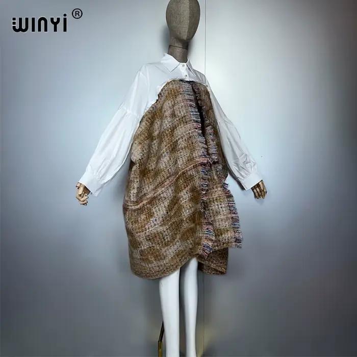 WINYI zimný elegantný luxusný kabát voľný strih teplý ženský cardigan pončo plášť