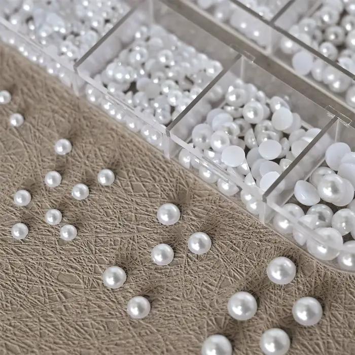 Perles pour ongles semi-rondes et rondes blanches en nacre pour la décoration d'ongles artisanat semi-rondes et rondes 12 grilles