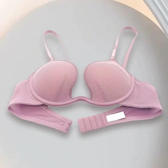 Soutien-gorge violet en V profond pour femmes, grand buste, petit soutien-gorge à armatures doux, sexy, en maille