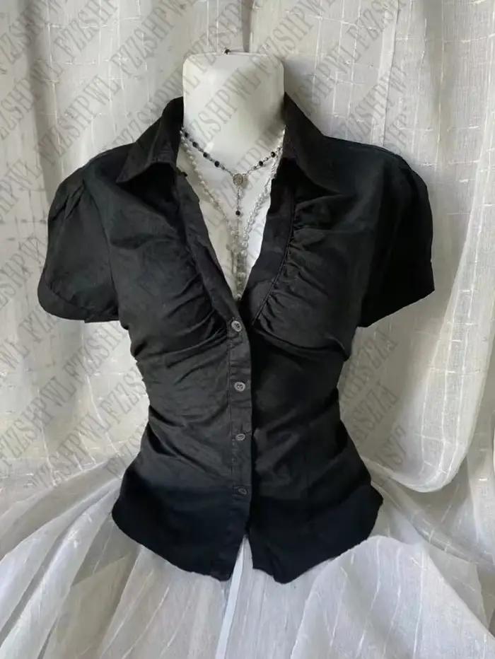 Vintage estetické ženy osobnosť Y2K štíhle oblečenie móda košele Harajuku krátky rukáv topy žena teplé c