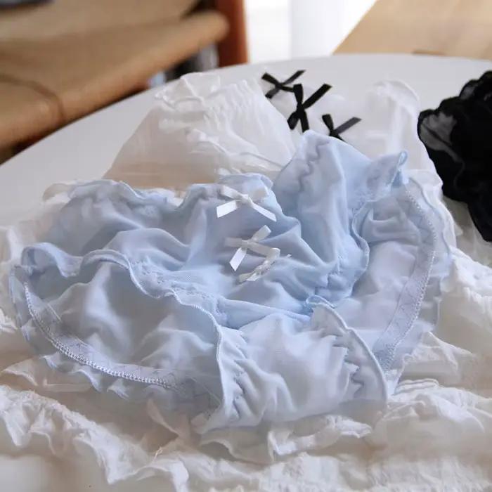 Culotte femme taille moyenne en dentelle respirante perforée avec nœud papillon, culotte triangle mignonne pour fille.