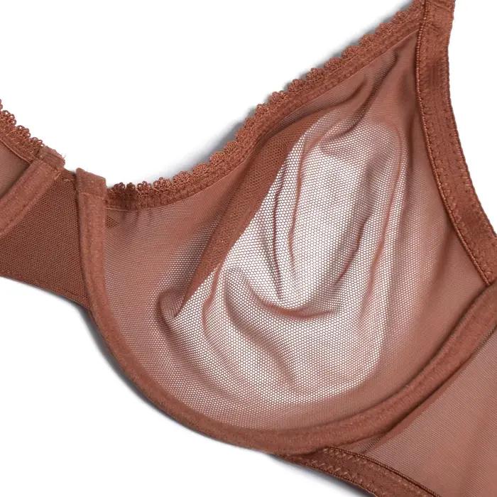 YBCG soutien-gorge Sexy dentelle maille voir à travers la Lingerie creuse grande tasse sans doublure mince Transparent culotte de sous-vêtements pour femmes
