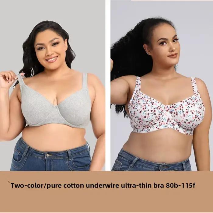 Soutien-gorge en coton grande taille 80-110F, bretelles larges, à armatures, imprimé européen, Ultra fin, respirant, couverture complète, Lingerie pour femmes