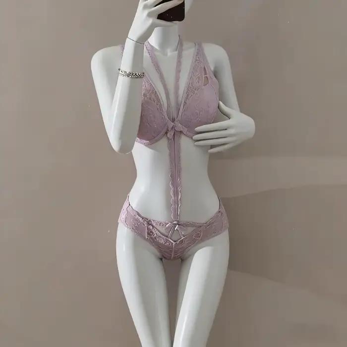 Soutien-gorge Démontable Style Français - Dentelle en Forme de Cœur, Armature en Acier Réglable, Bonnet en Coton, Ensemble Lingerie Femme