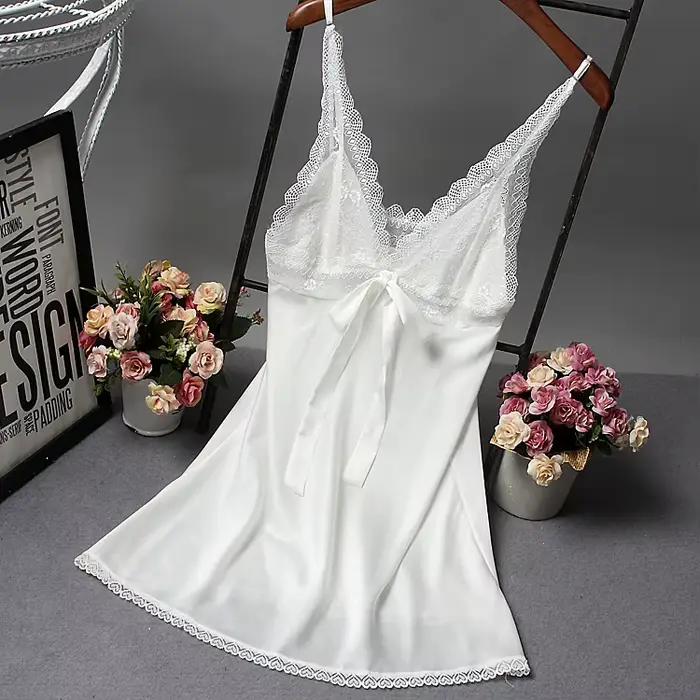 Femmes Sexy soie Satin robe de nuit sans manches chemise de nuit dentelle robe de nuit col en v nuisettes chemise de nuit mode vêtements de nuit vêtements de nuit