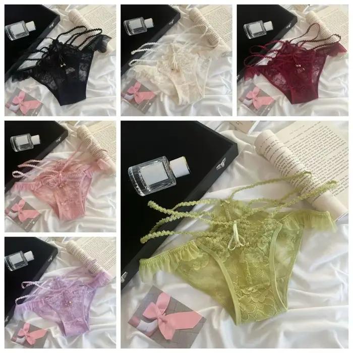 Culottes en soie glacée Sweet with Bell, sans couture, avec entrejambe en coton, dentelle et nœud, culottes string taille basse pour femme, culottes d'été pour fille