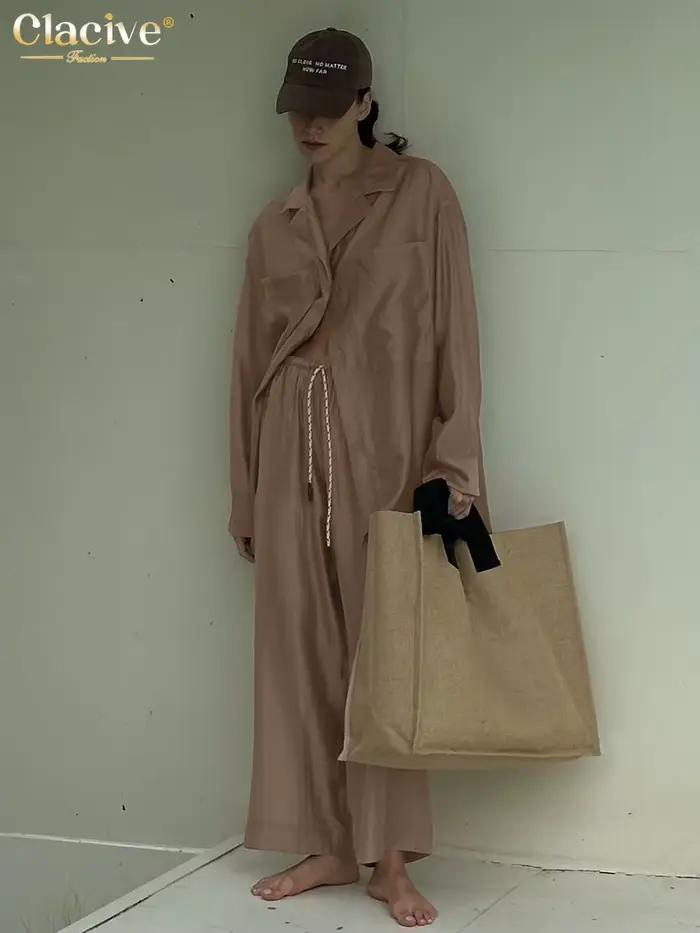 ClacMarkets-Dvojdielny Hnedý Elegantný Set pre Ženy