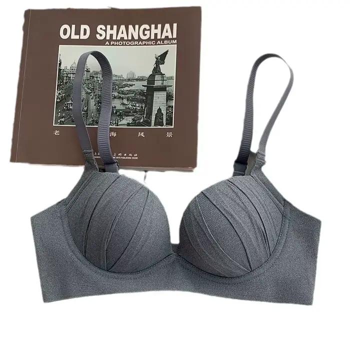 Nouveau Soutien-Gorge Plissé 2026 Push-Up pour Petites Poitrines, Sans Armature, Doux, Couleur Unie, Sans Coutures, Confortable