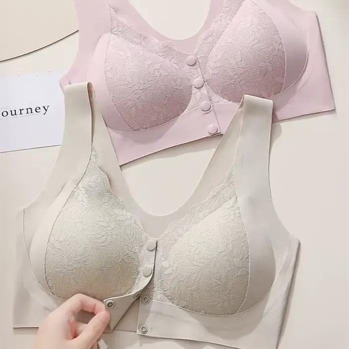 Bouton avant sans marques rassemblement mère soutien-gorge personnes âgées gilet femmes d'âge moyen sans fil gilet soutien-gorge femmes sous-vêtements