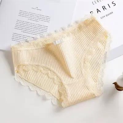 Culotte en dentelle avec nœud papillon pour femme, sous-vêtement, lingerie, slip, taille basse, solide, en coton, nouvelle collection, K019
