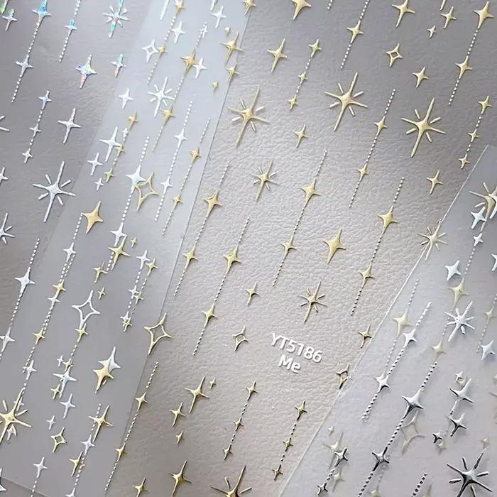 Zlaté a strieborné Starlight Laser trblietavé hviezdy bronzujúce kamienky úľava Nail Art dekorácie nálepky manikúra