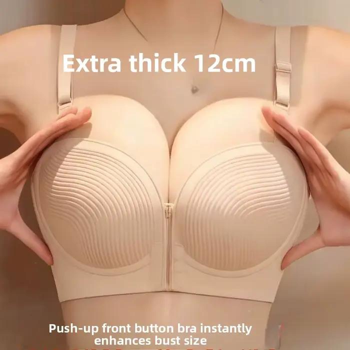Soutien-gorge push-up à double crochet avant pour femme, rembourrage épais de 12 cm en coton, sans armatures, doux, respirant, rehausseur de poitrine, effet volume visible, usage quotidien