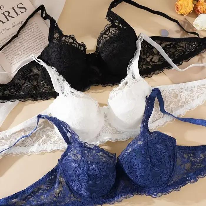 Femmes Sexy dentelle soutien-gorge rembourré broderie brassière Bralette Push Up soutiens-gorge grande taille respirant anneau en acier mince à armatures
