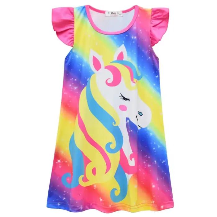 Enfants bébé vêtements de nuit pour filles arc-en-ciel licorne mignon dessin animé frappes de lait robe de nuit filles chemise de nuit Kawaii Pijamas 3-8y